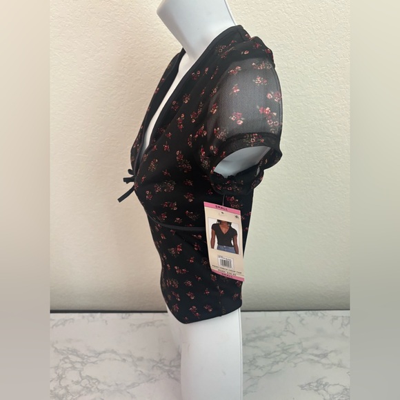 Aeropostale Floral Mesh Tie Front Top Black V Neck Sz Small Y2K Baby Doll - Picture 2 of 6